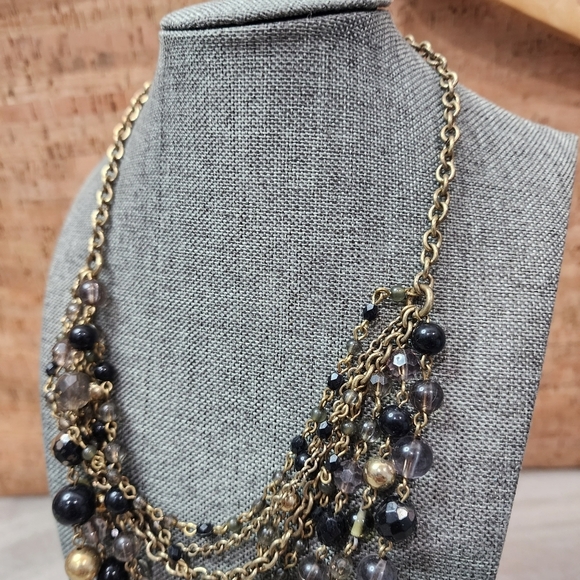 Lia Sophia Multi-Strand Beaded Necklace, Black and Gold with Crystal Accents - Picture 3 of 8